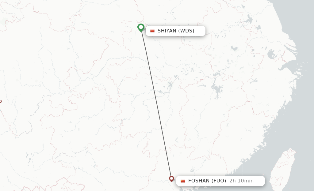 Flights from Shiyan to Fuoshan route map