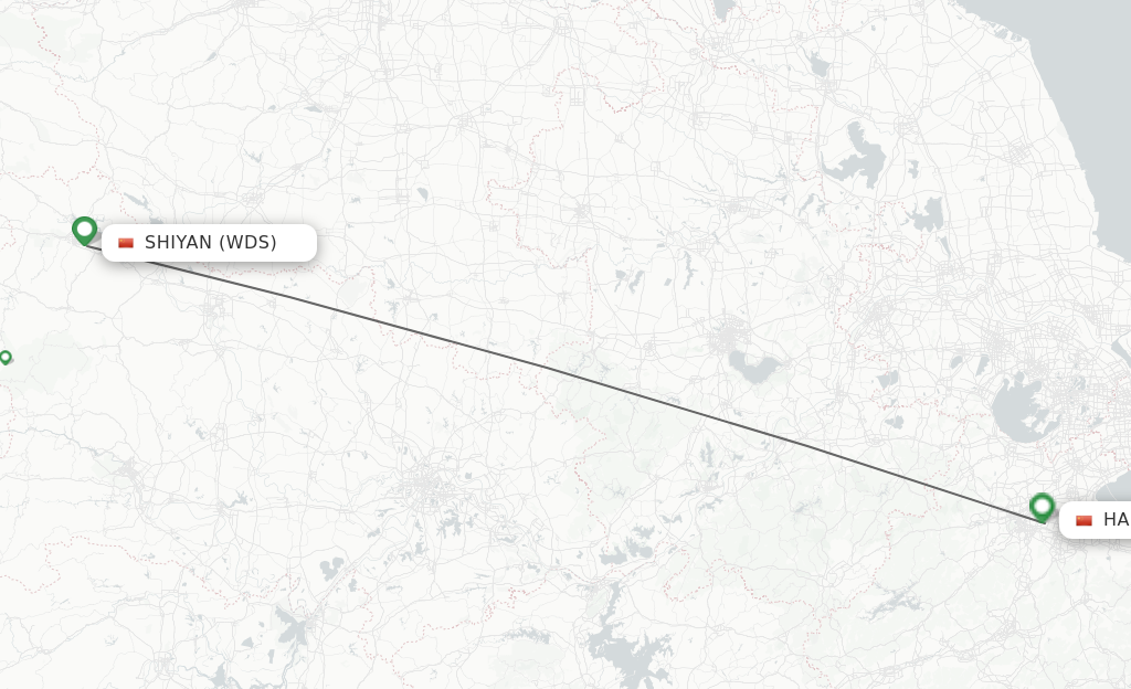 Flights from Shiyan to Hangzhou route map