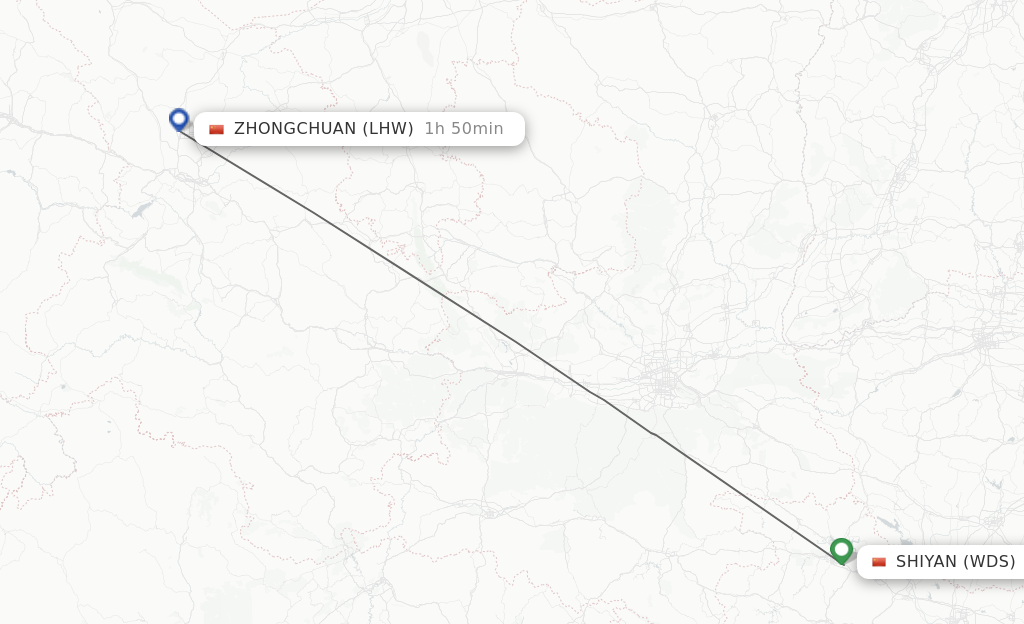 Flights from Shiyan to Lanzhou route map