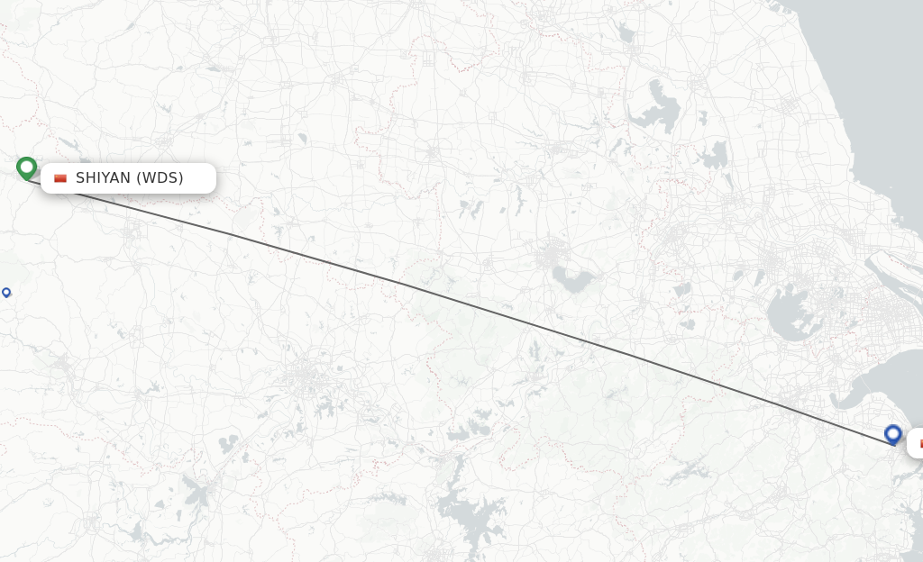 Flights from Shiyan to Ningbo route map