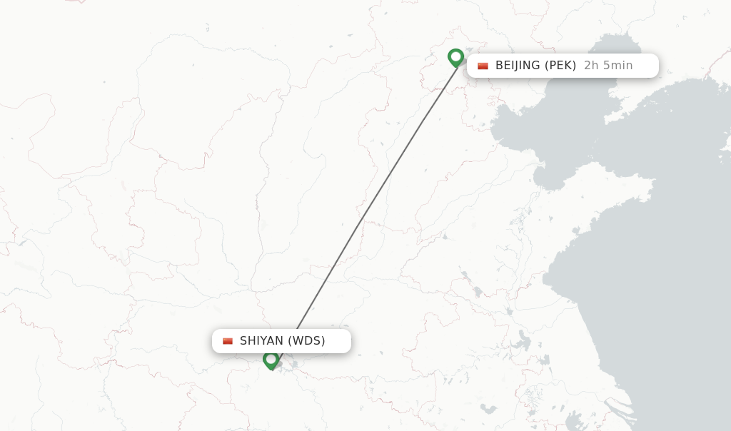 Flights from Shiyan to Beijing route map