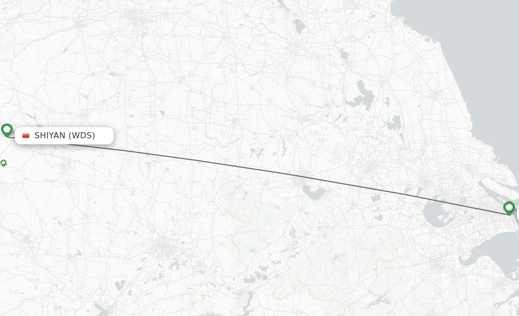 Flights from Shiyan to Shanghai route map