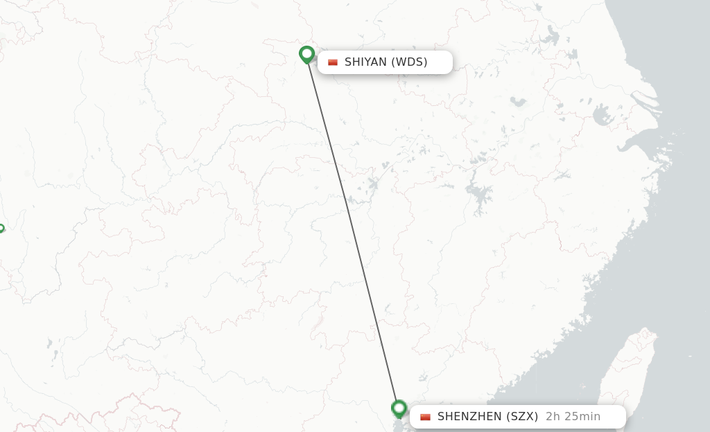 Flights from Shiyan to Shenzhen route map