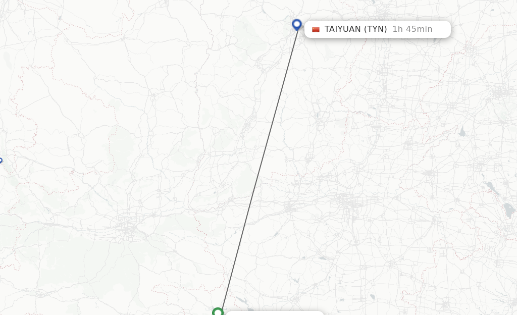 Flights from Shiyan to Taiyuan route map