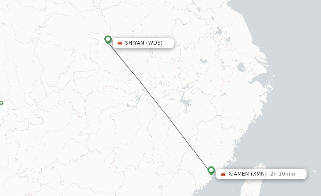 Flights from Shiyan to Xiamen route map