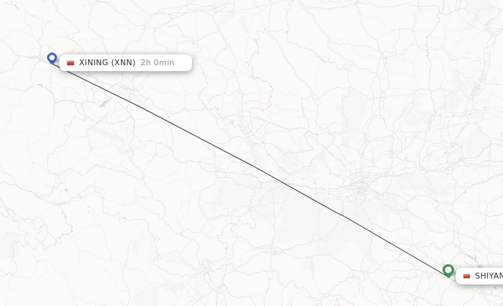 Flights from Shiyan to Xining route map
