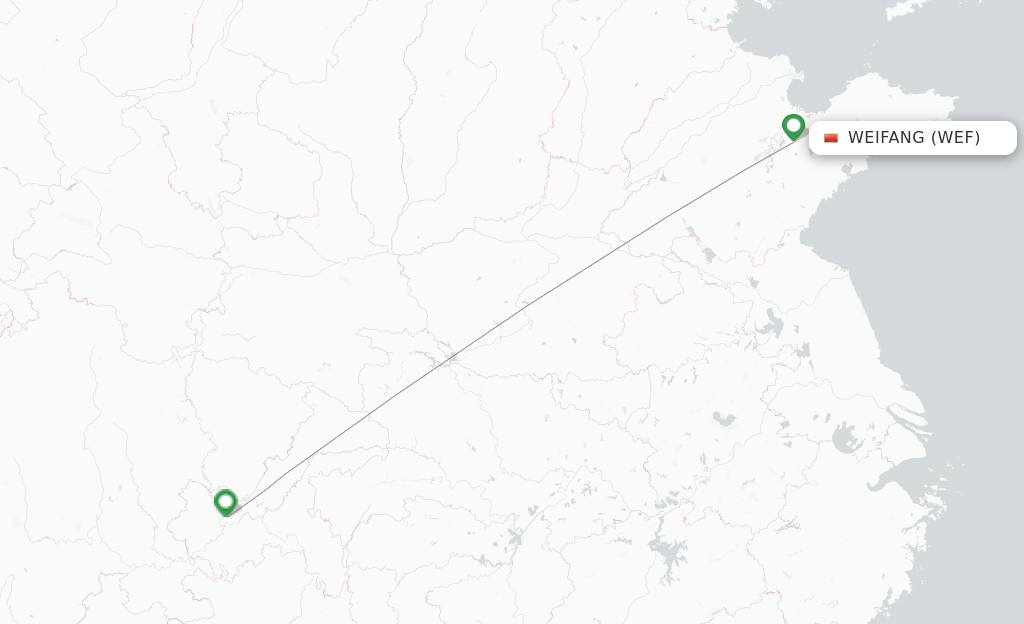 Route map with flights from Weifang with Gestair