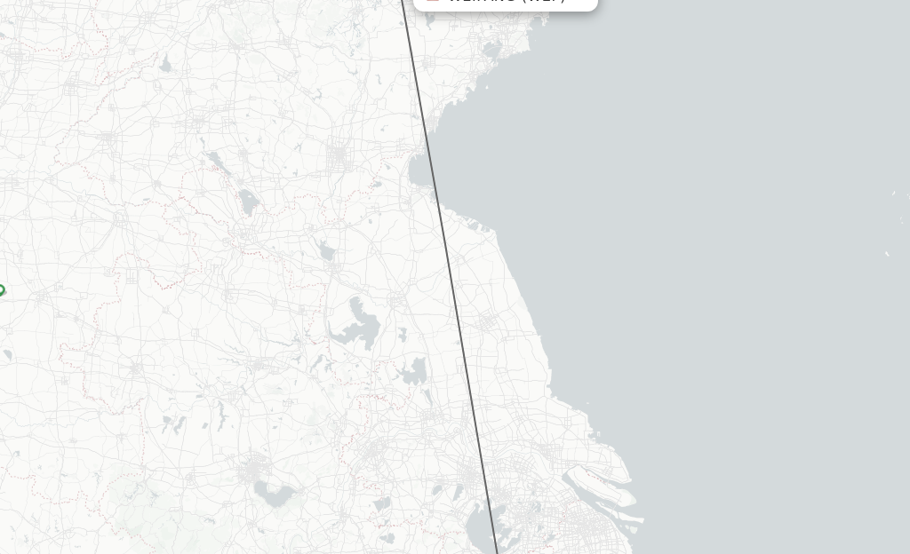 Flights from Weifang to Hangzhou route map