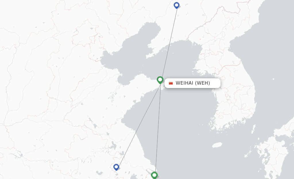 Route map with flights from Weihai with Spring Airlines