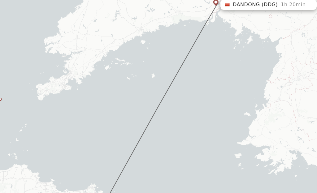 Flights from Weihai to Dandong route map