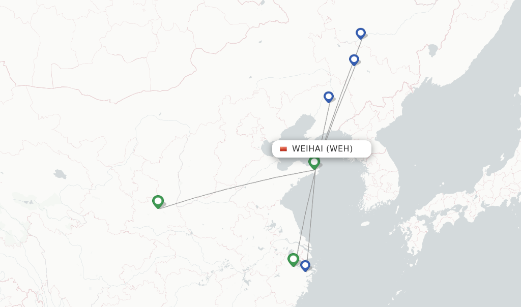 Route map with flights from Weihai with Loong Air