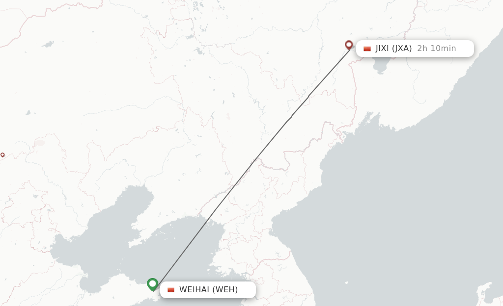Flights from Weihai to Jixi route map