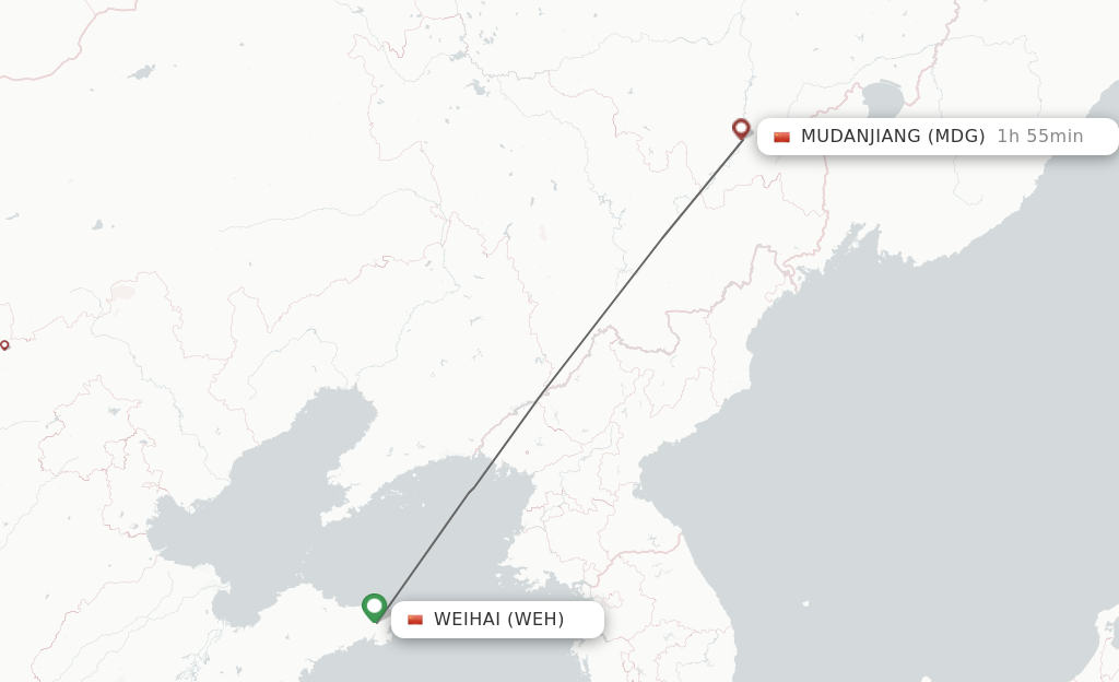 Flights from Weihai to Mudanjiang route map