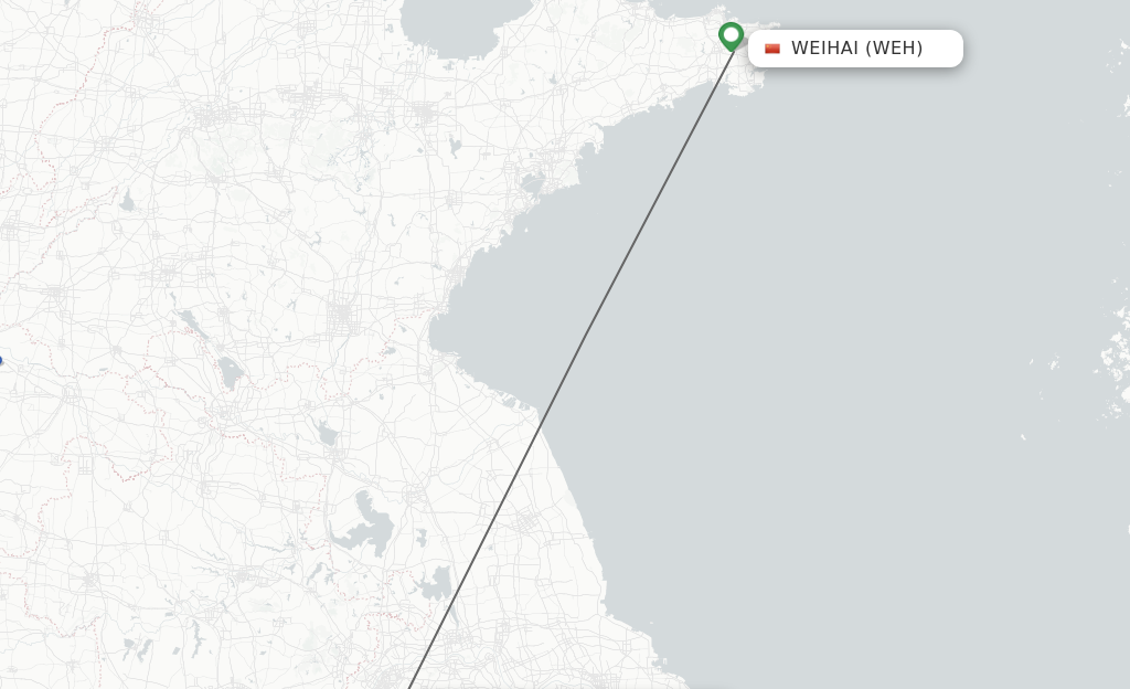 Flights from Weihai to Nanjing route map