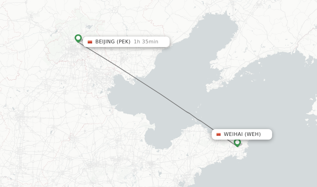 Flights from Weihai to Beijing route map