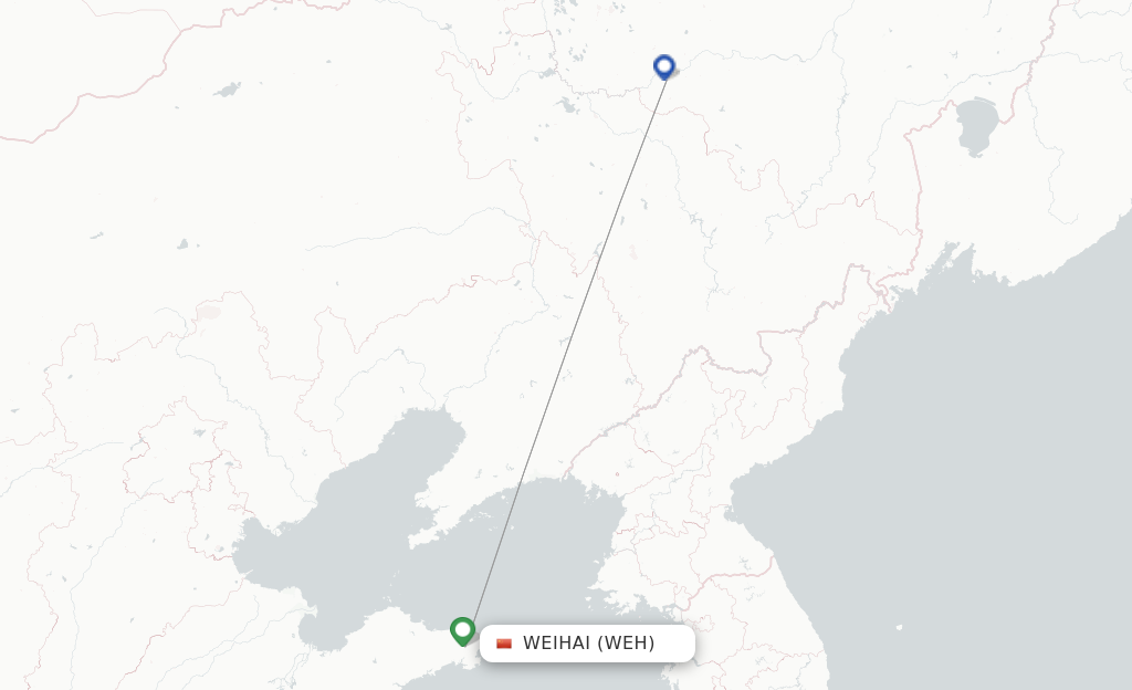 Route map with flights from Weihai with Qingdao Airlines
