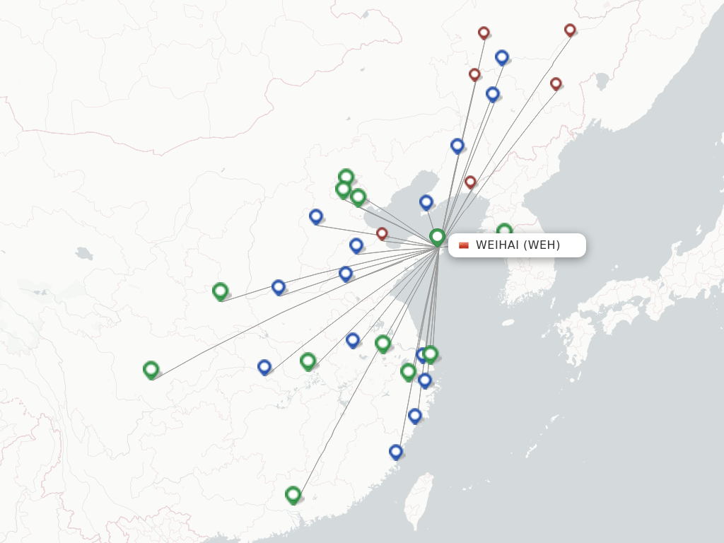 Flights from Weihai to Taiyuan route map