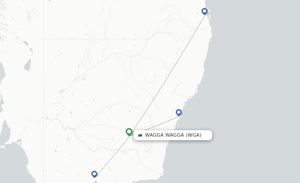 Route map with flights from Wagga Wagga with Qantas