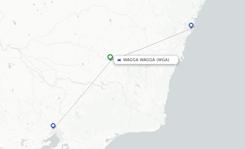 Route map with flights from Wagga Wagga with Rex Regional Express