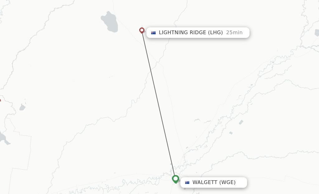 Flights from Walgett to Lightning Ridge route map