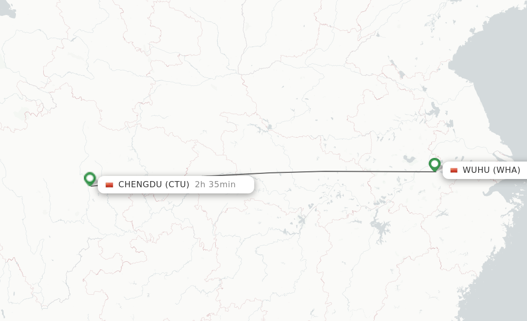 Flights from Wuhu to Chengdu route map
