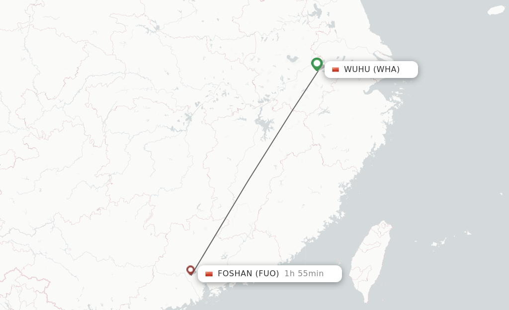 Flights from Wuhu to Fuoshan route map