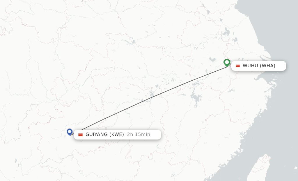 Flights from Wuhu to Guiyang route map