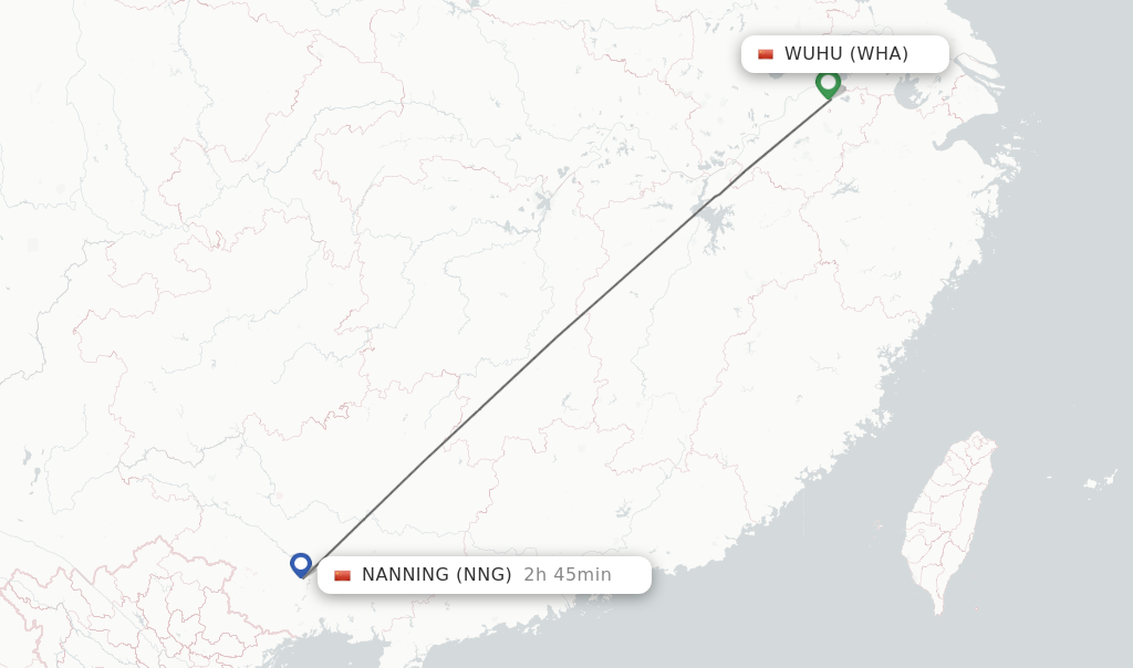 Flights from Nanning to Wuhu route map