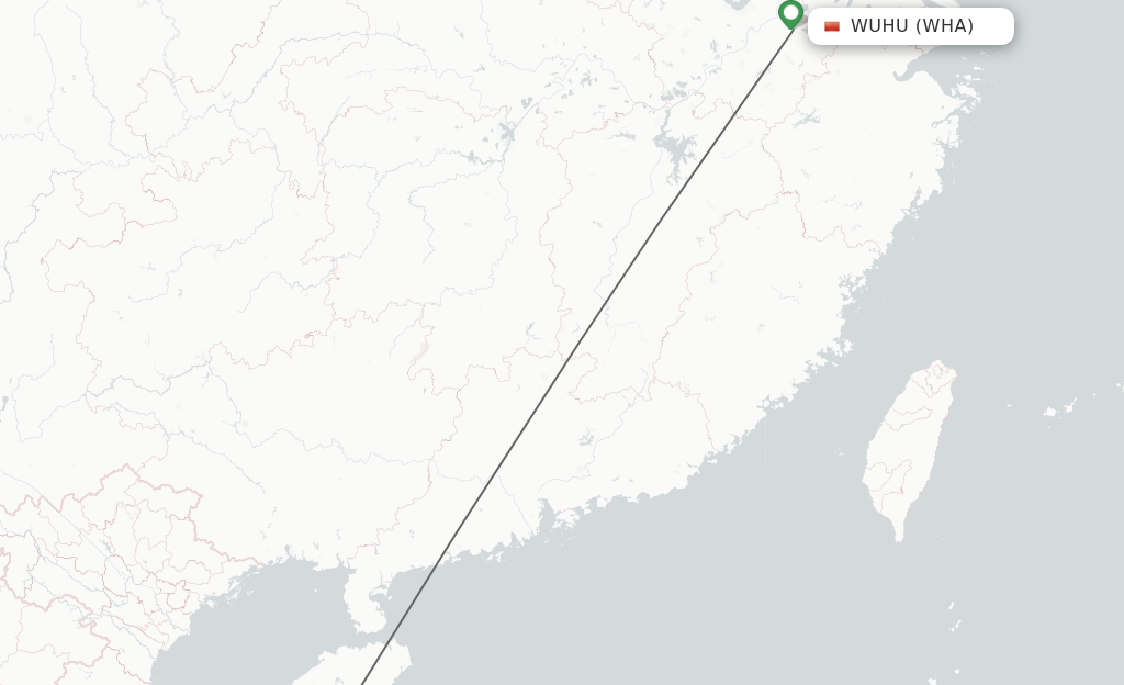 Flights from Wuhu to Sanya route map