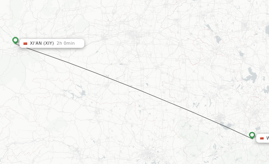 Flights from Wuhu to Xian route map