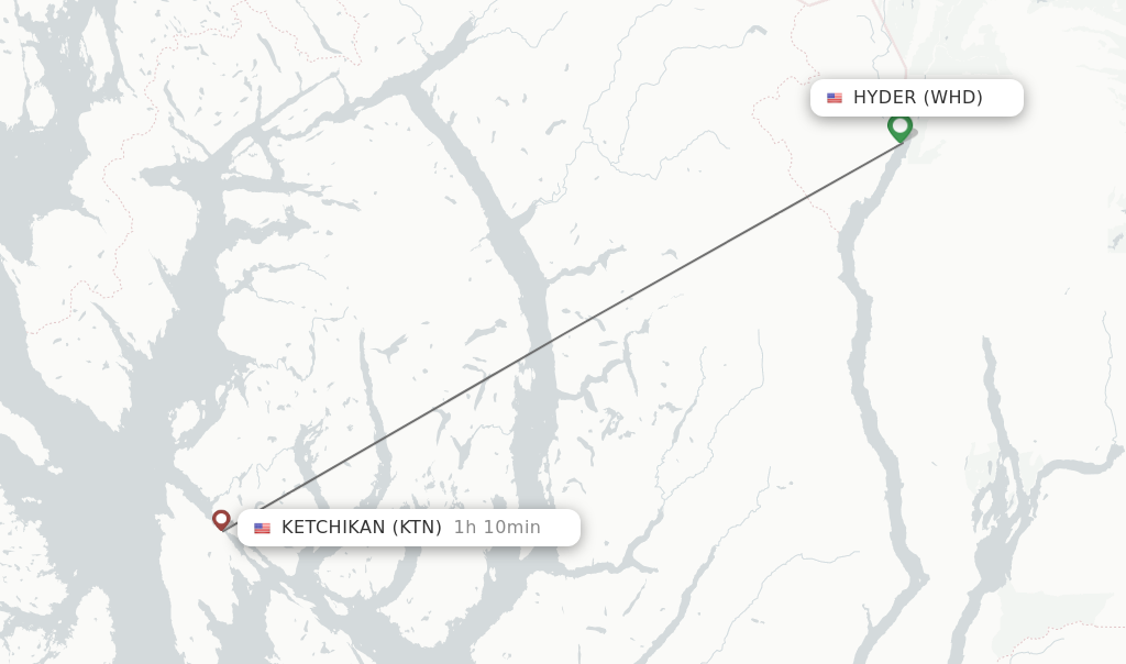 Flights from Hyder to Ketchikan route map