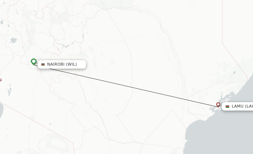 Flights from Nairobi to Lamu route map