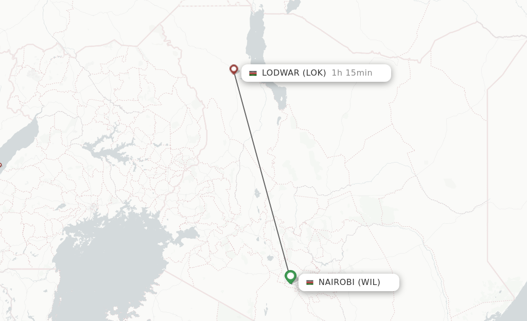 Flights from Nairobi to Lodwar route map
