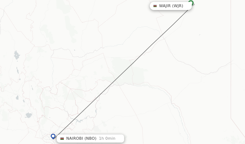 Flights from Wajir to Nairobi route map