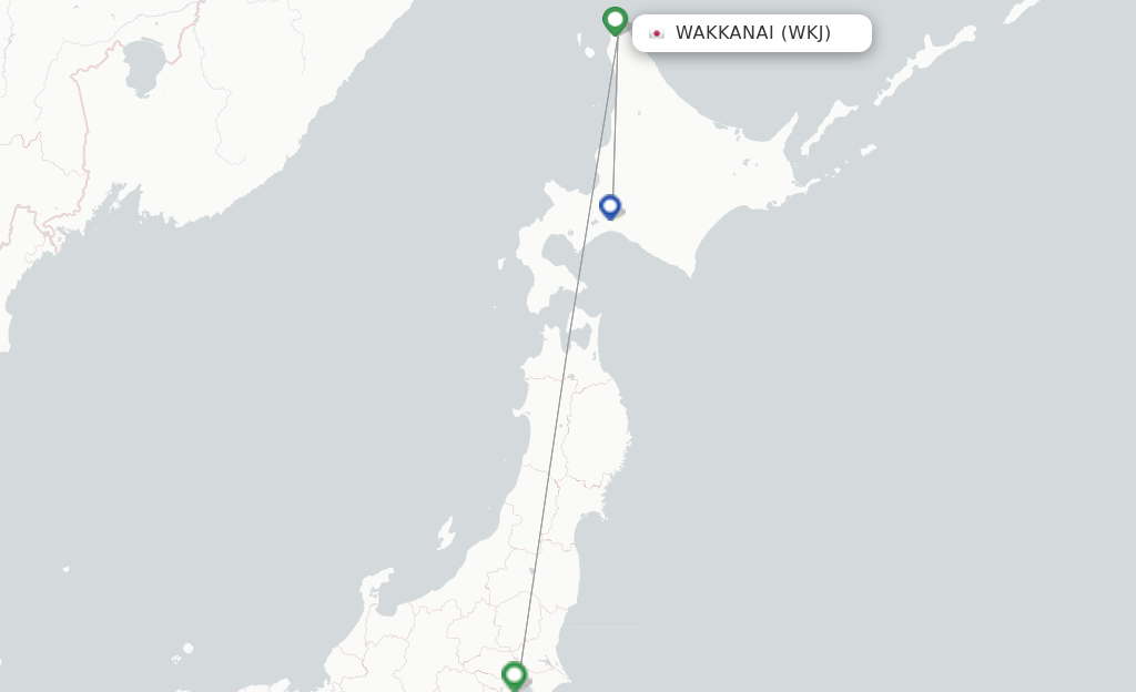 Route map with flights from Wakkanai with ANA