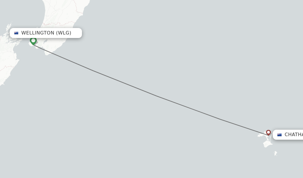 Flights from Wellington to Chatham Island route map