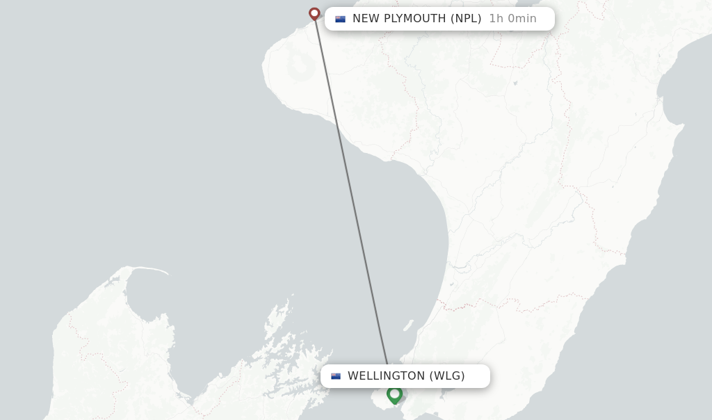 Flights from Wellington to New Plymouth route map