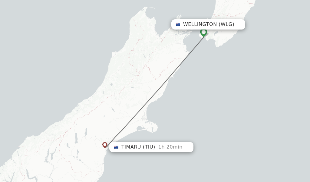 Flights from Wellington to Timaru route map