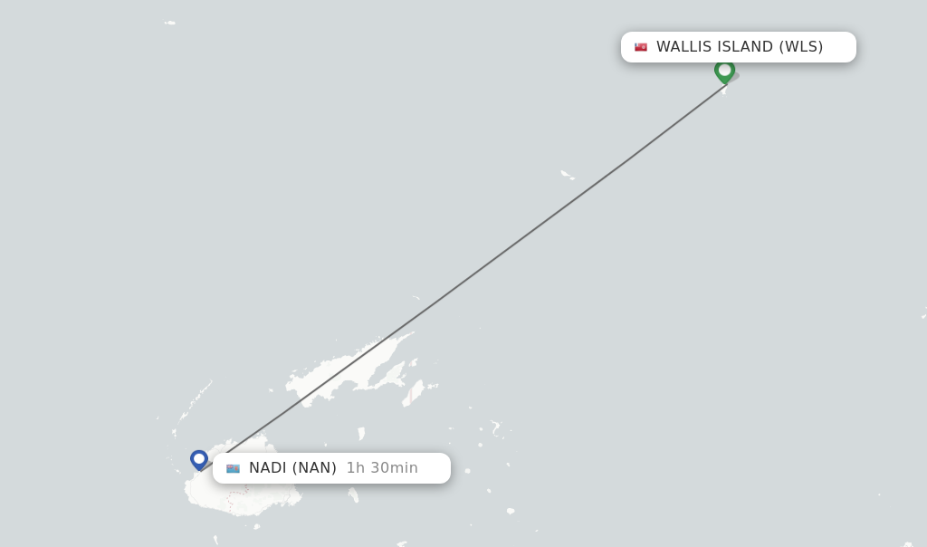 Flights from Wallis Island to Nadi route map
