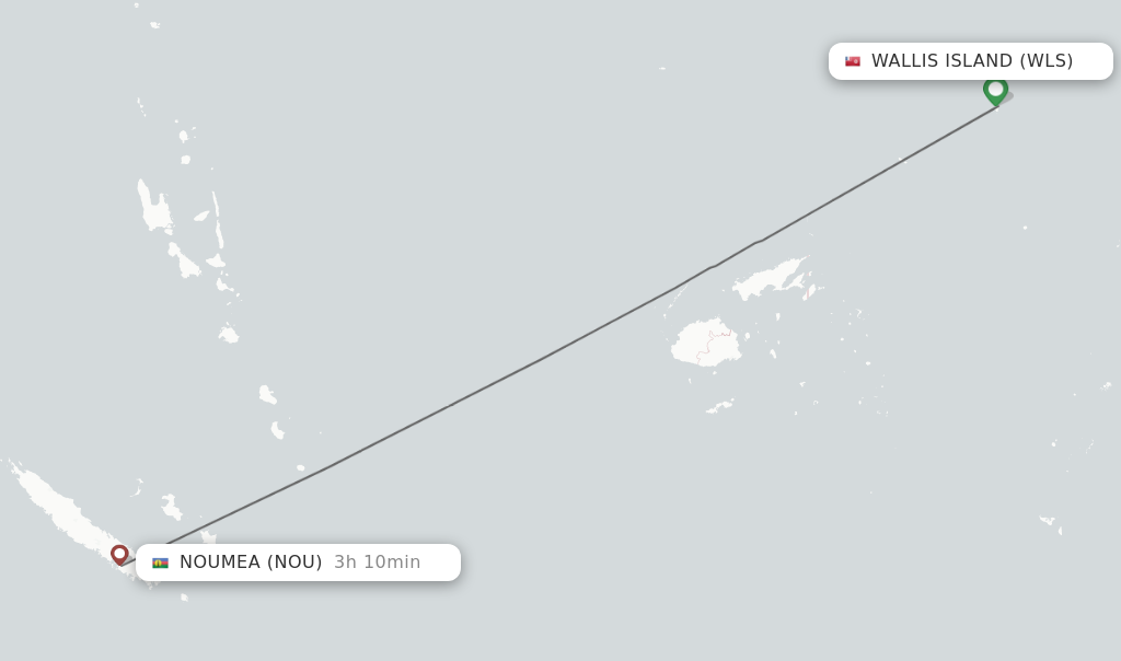 Flights from Wallis Island to Noumea route map