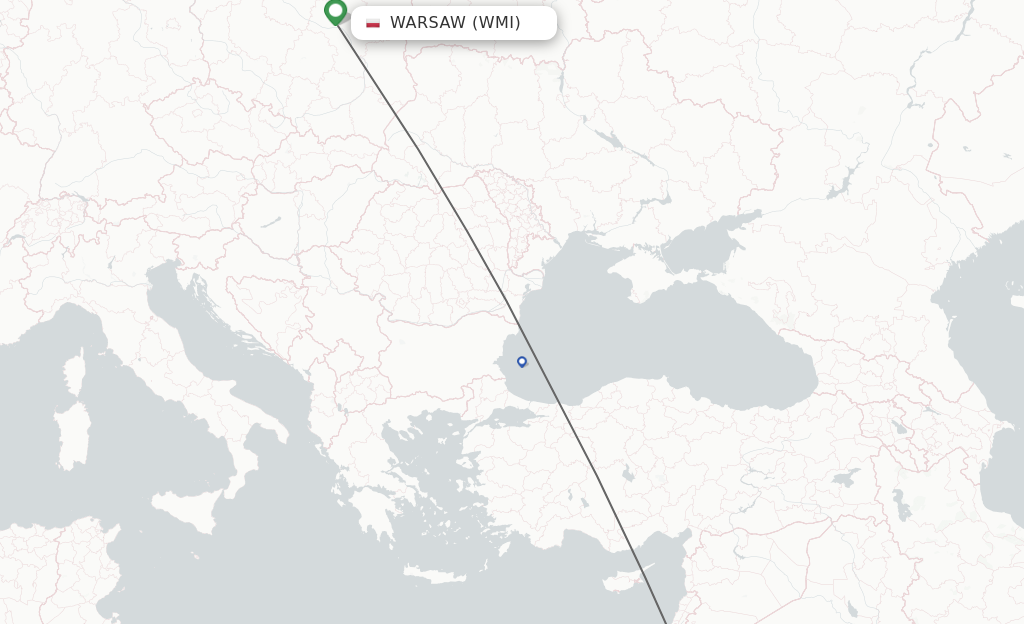 Flights from Modlin to Amman route map