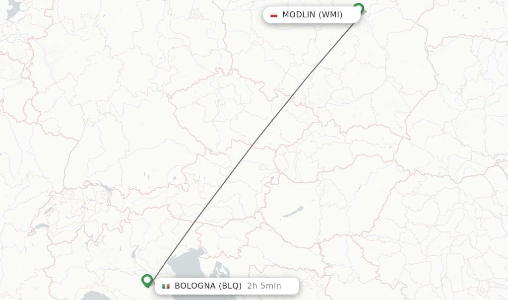 Flights from Modlin to Bologna route map