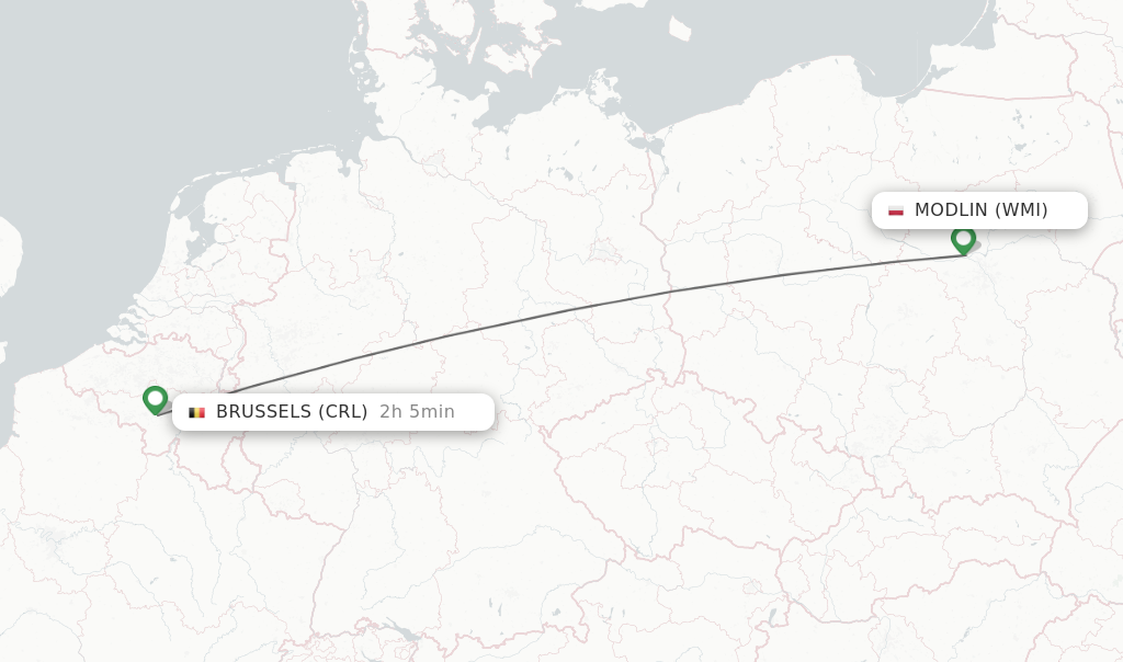 Flights from Modlin to Brussels route map