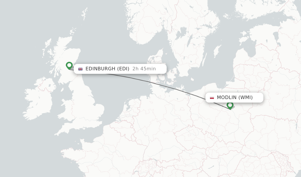 Flights from Modlin to Edinburgh route map