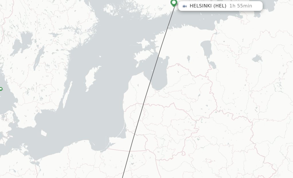 Flights from Modlin to Helsinki route map