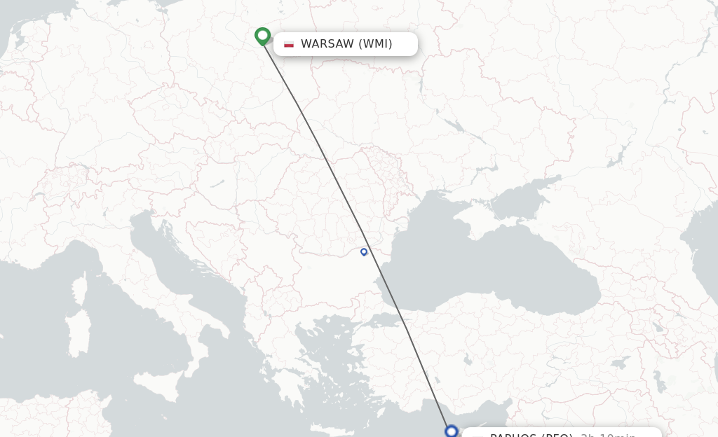 Flights from Modlin to Paphos route map