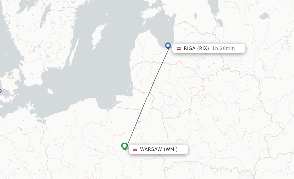 Flights from Modlin to Riga route map
