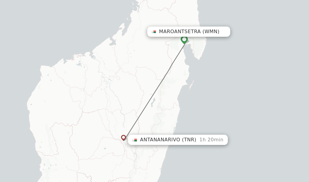 Flights from Maroantsetra to Antananarivo route map