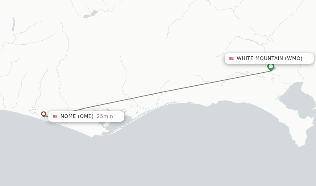 Flights from White Mountain to Nome route map