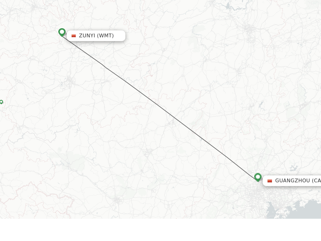 Flights from Zunyi to Guangzhou route map